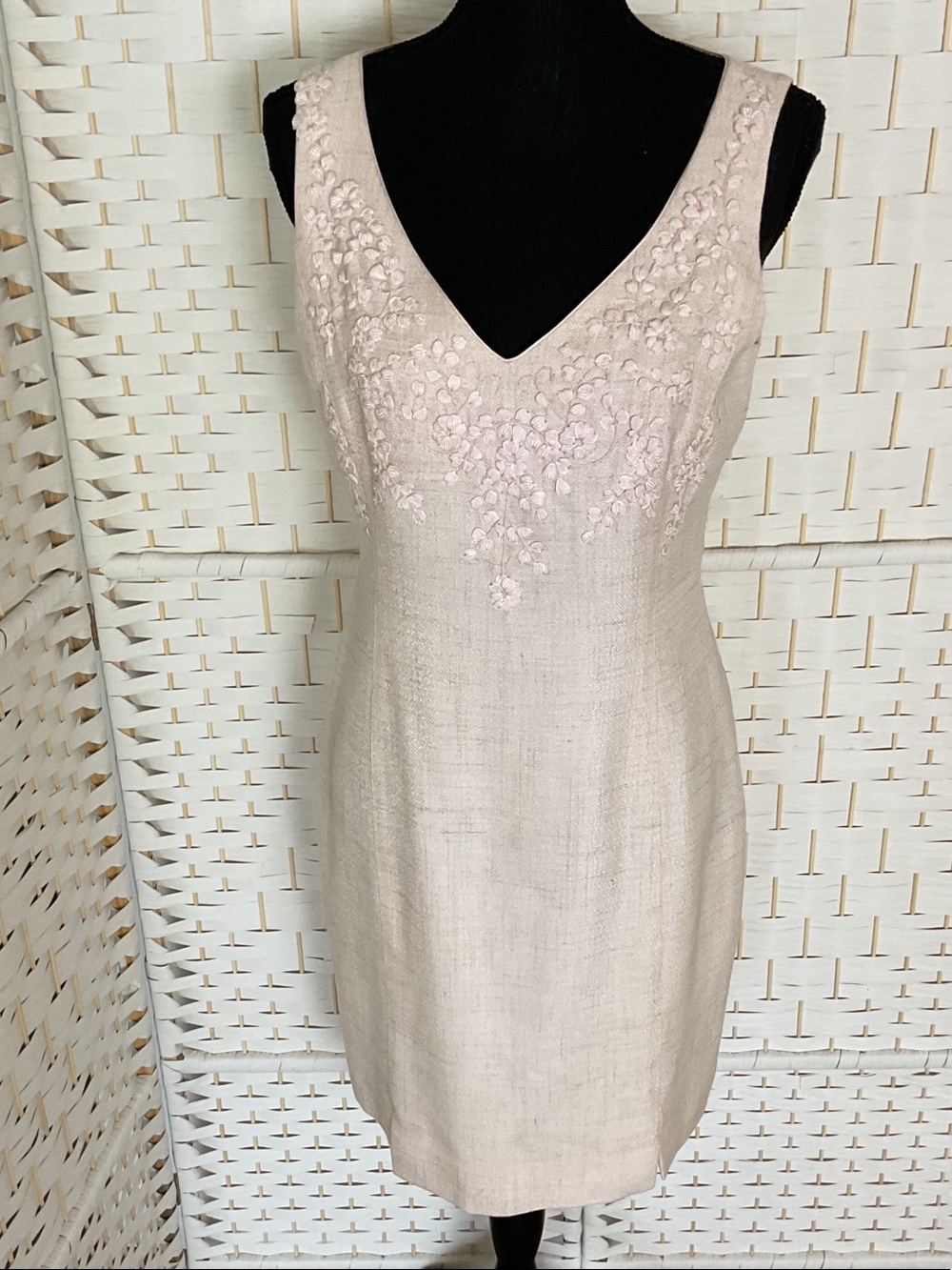 Kay Unger Light Blush Floral Embroidered V-Neck Dress!